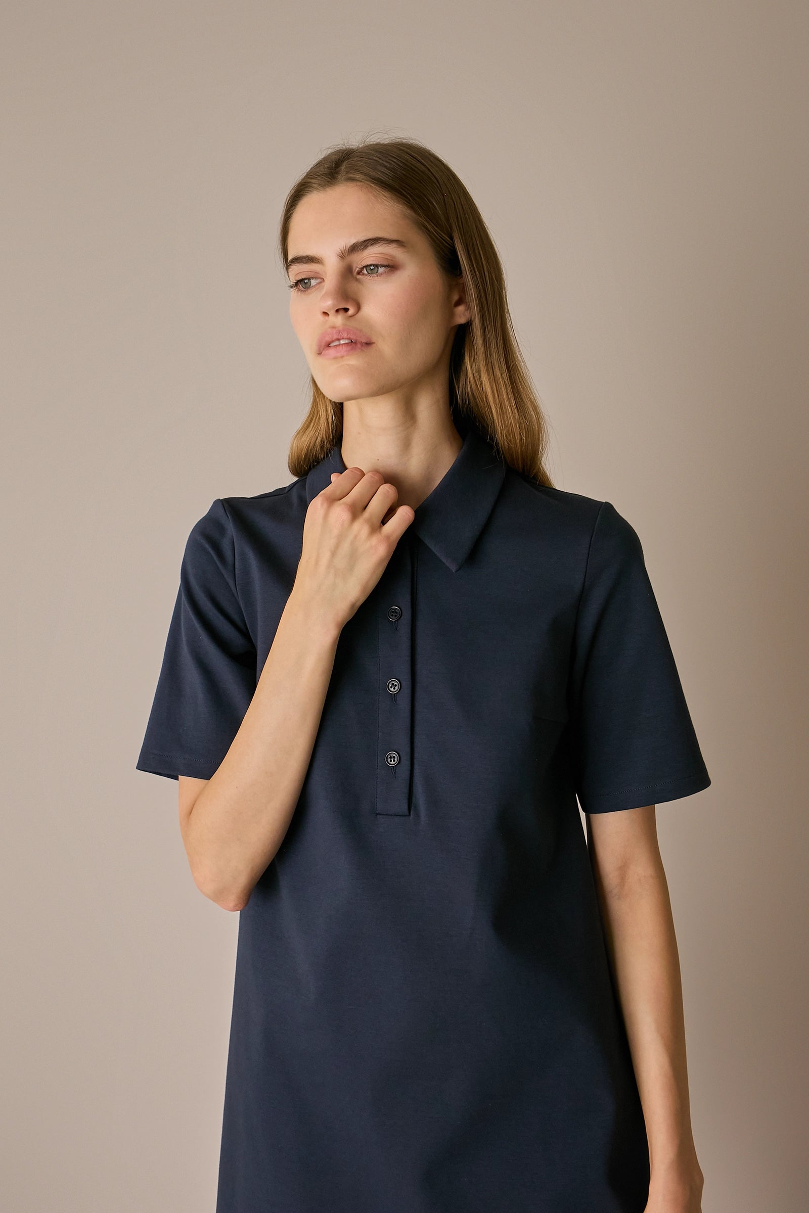Abito polo in jersey di cotone blu navy con vestibilità regolare