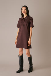 abito polo in jersey di cotone bordeaux, colletto a polo