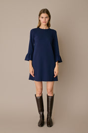 Abito in lana stretch con maniche a campanella