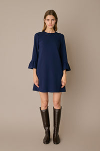 A-line dress with rouched sleeves - Blue / 40