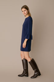 Abito in lana stretch con maniche a campanella