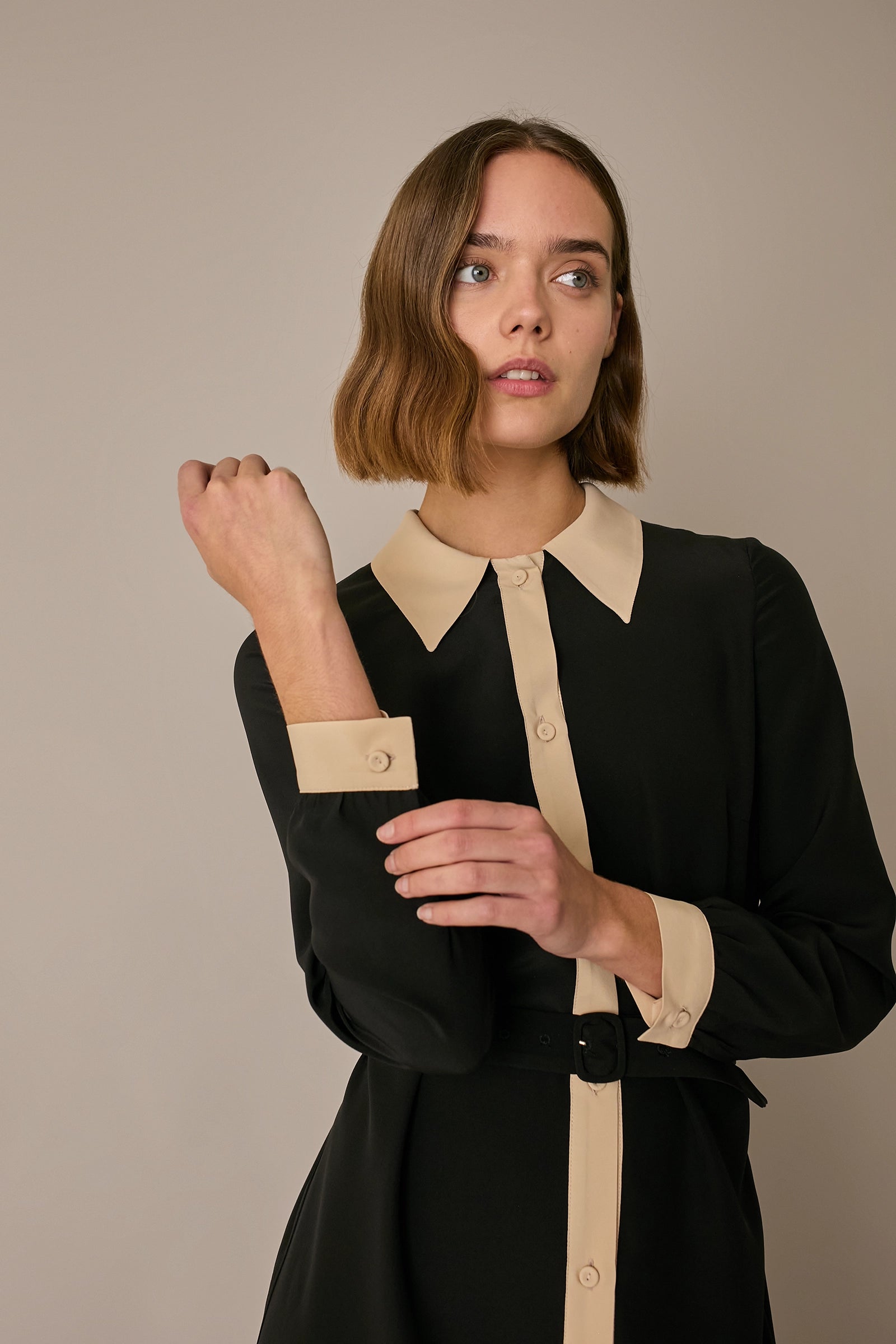 Silk shirt dress with belt