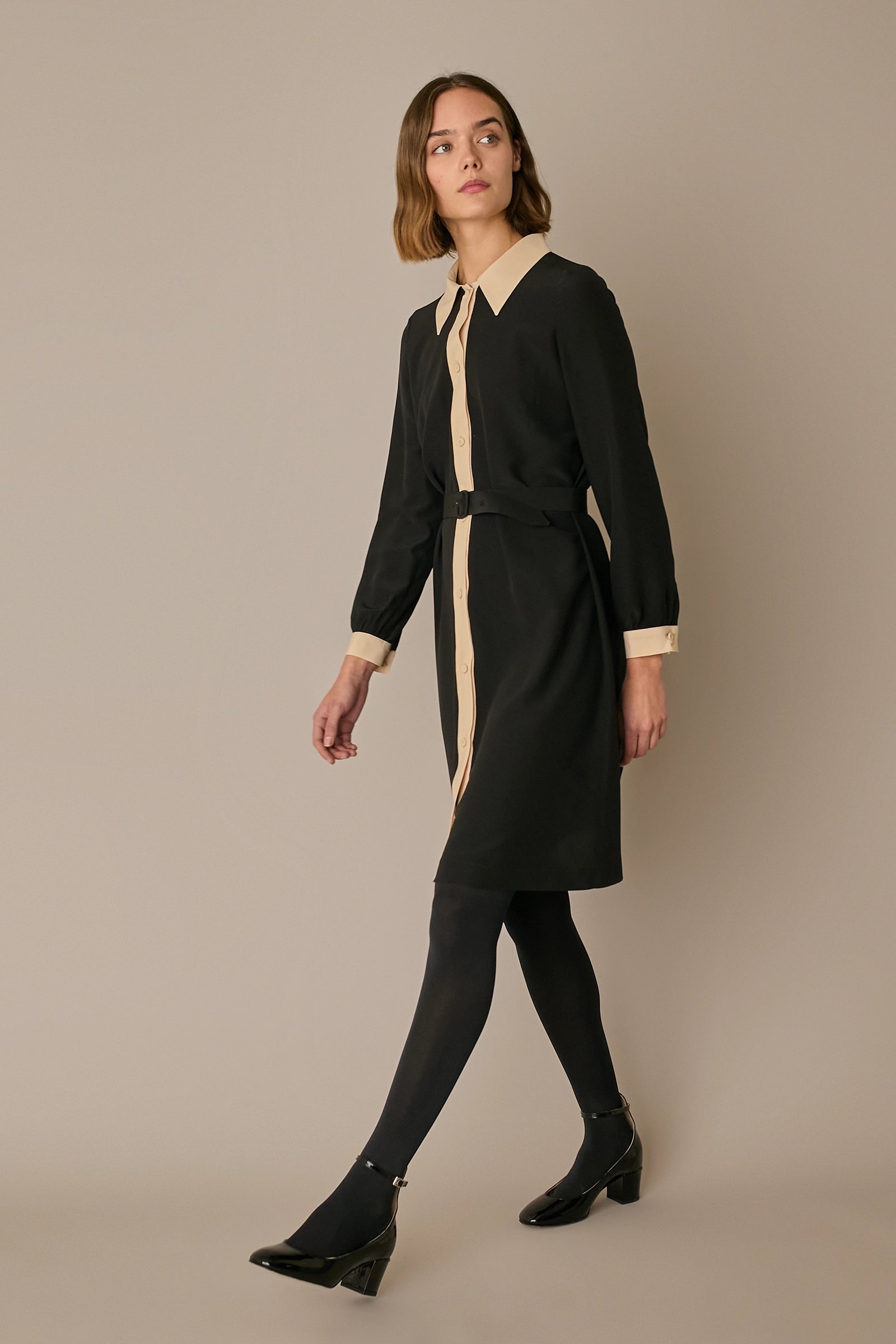 Silk shirt dress with belt
