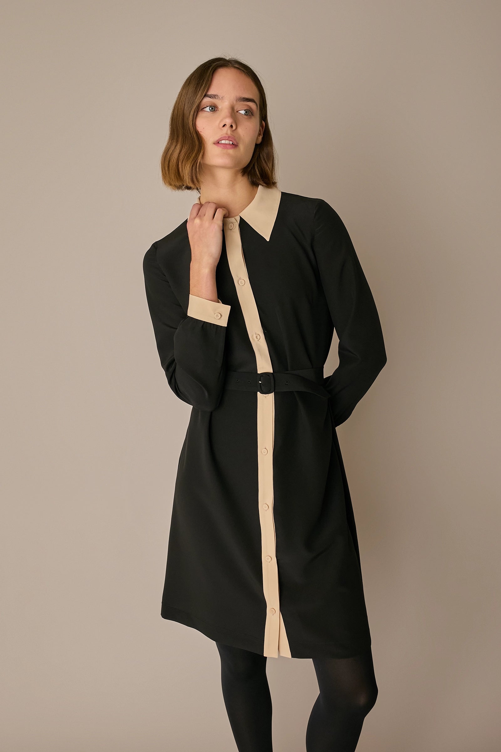 Silk shirt dress with belt
