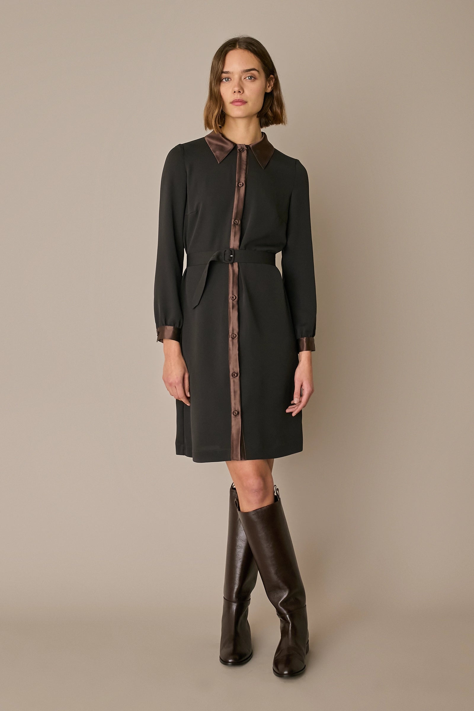 Silk shirt dress with belt