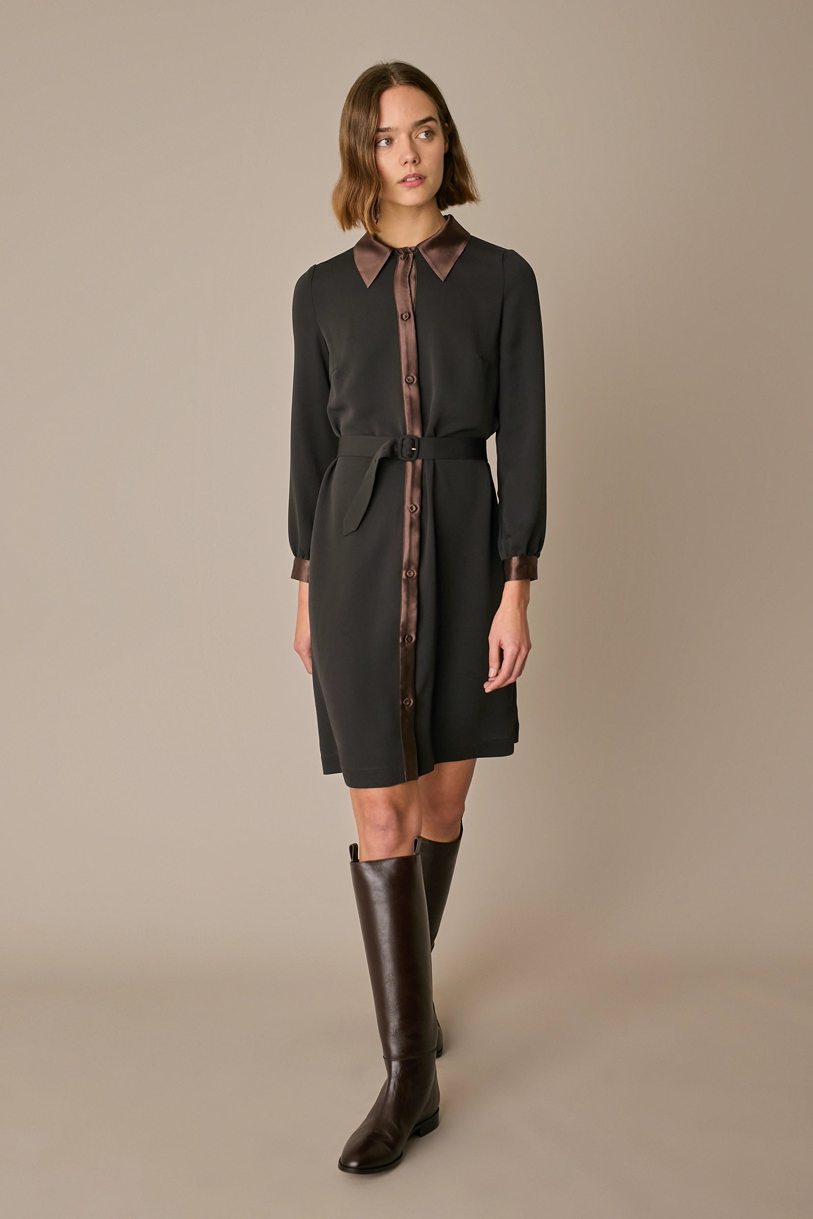 Silk shirt dress with belt
