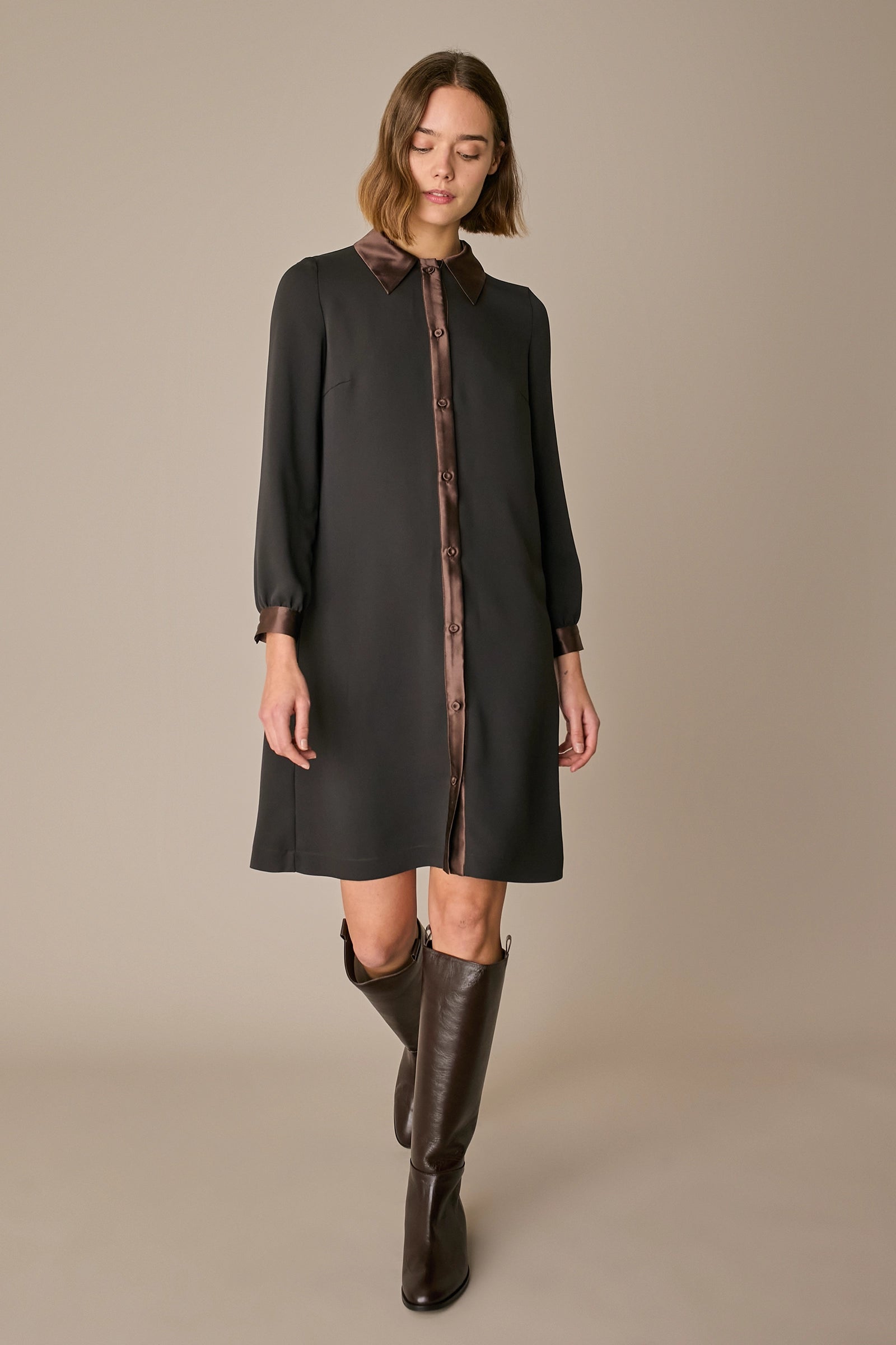 Silk shirt dress with belt