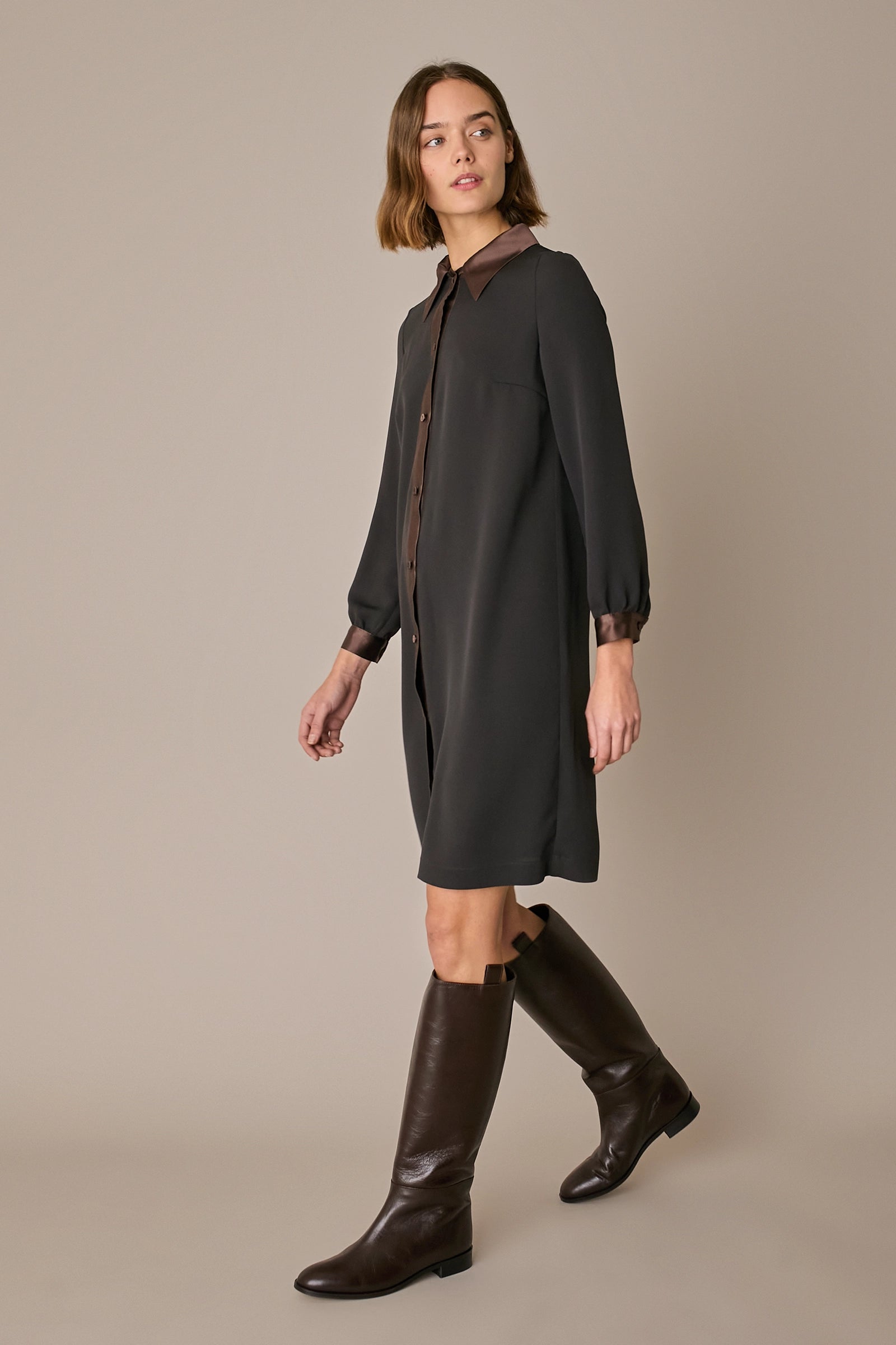 Silk shirt dress with belt