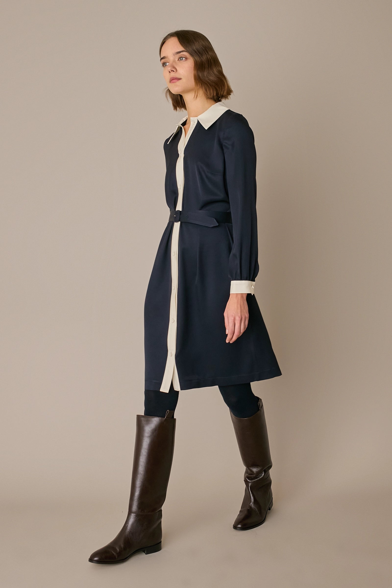 Silk blend shirt dress with belt