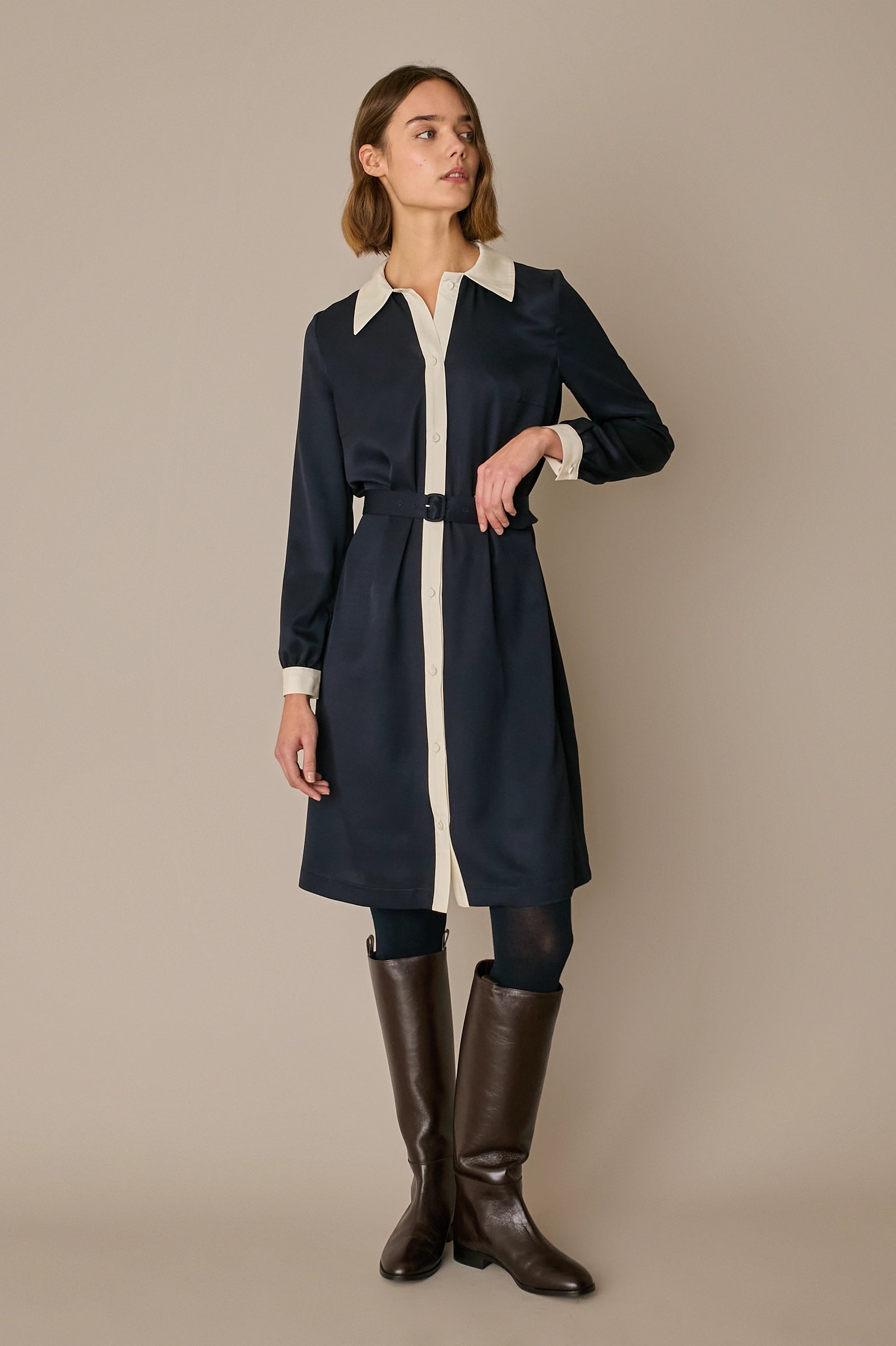 Silk blend shirt dress with belt
