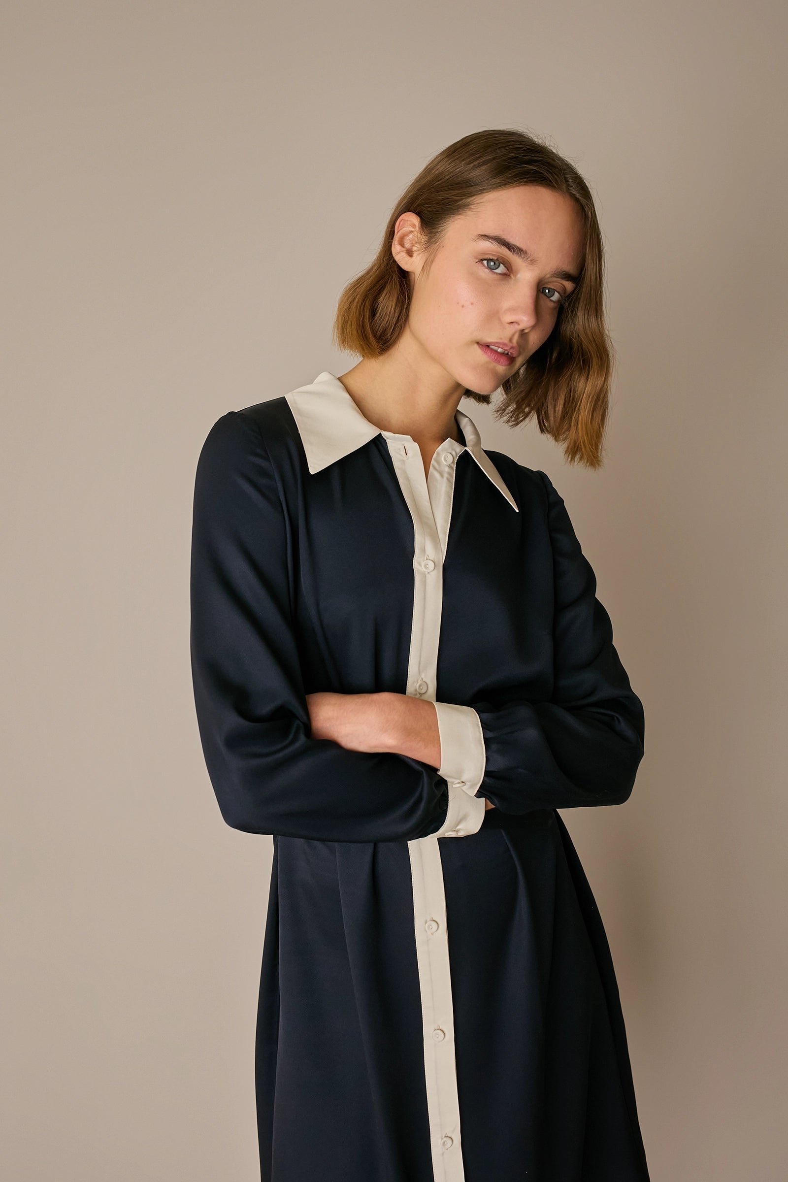 Silk blend shirt dress with belt