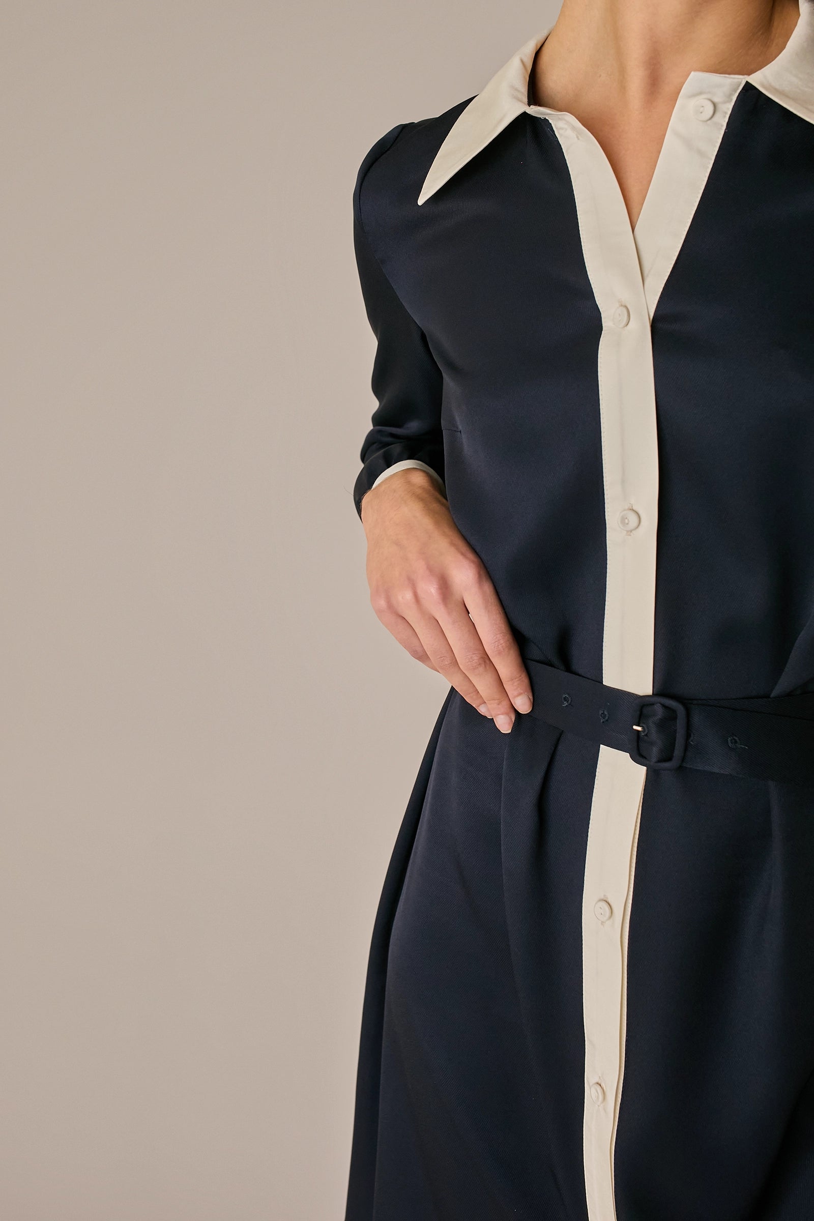 Silk blend shirt dress with belt