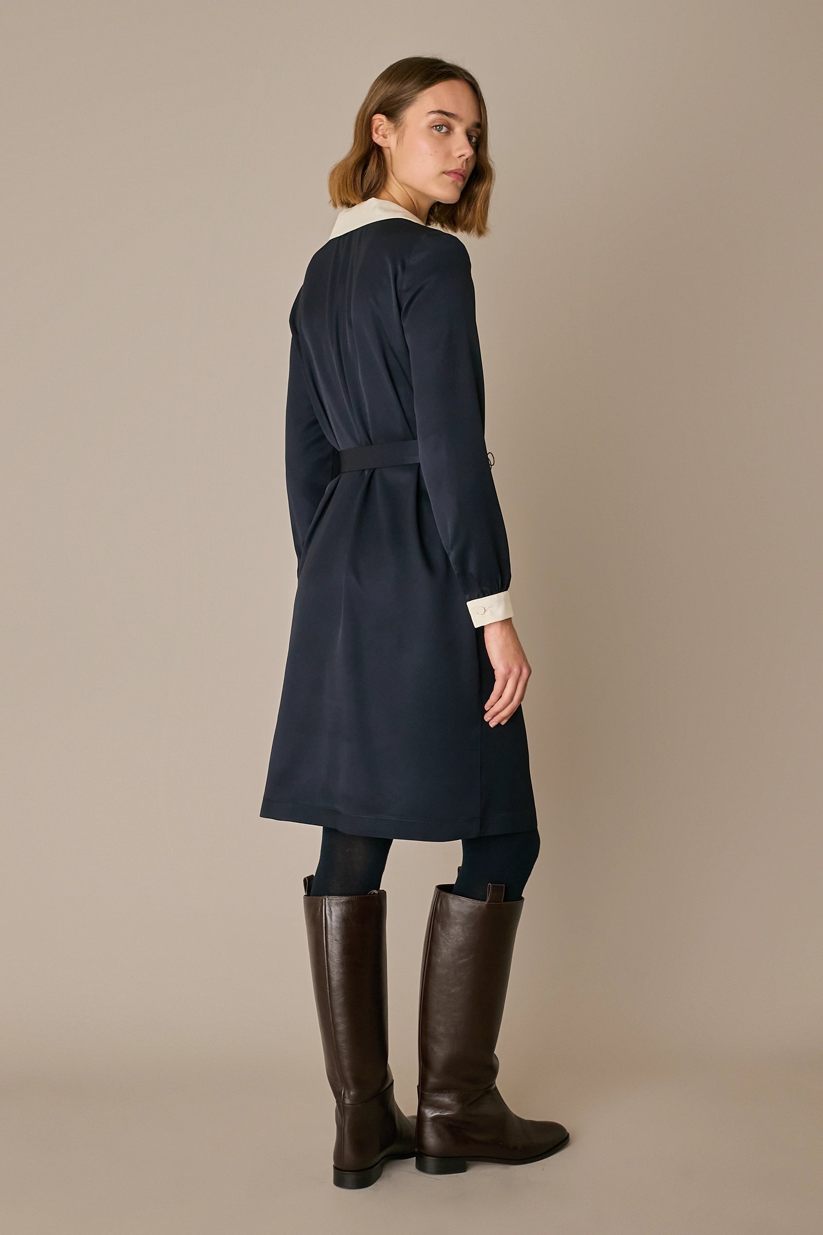Silk blend shirt dress with belt