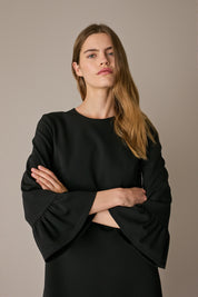 A-line wool blend dress with rouched sleeves