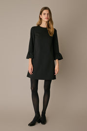 A-line wool blend dress with rouched sleeves