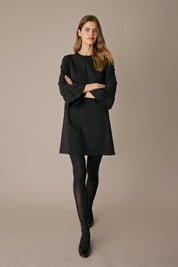 A-line wool blend dress with rouched sleeves