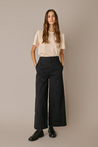 Cotton trousers with adjustable waist tabs - Black / 40