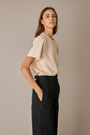 Cotton trousers with adjustable waist tabs