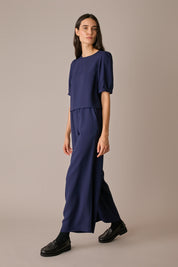 pantaloni in crêpe con vita elastica blu navy, vita elasticizzata
