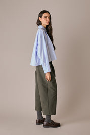 pantaloni in cotone con pinces, pinces frontali, bosco