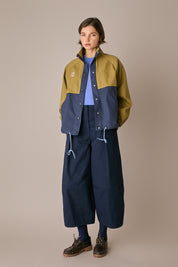 pantaloni balloon in cotone ripstop, pinces frontali, blu navy
