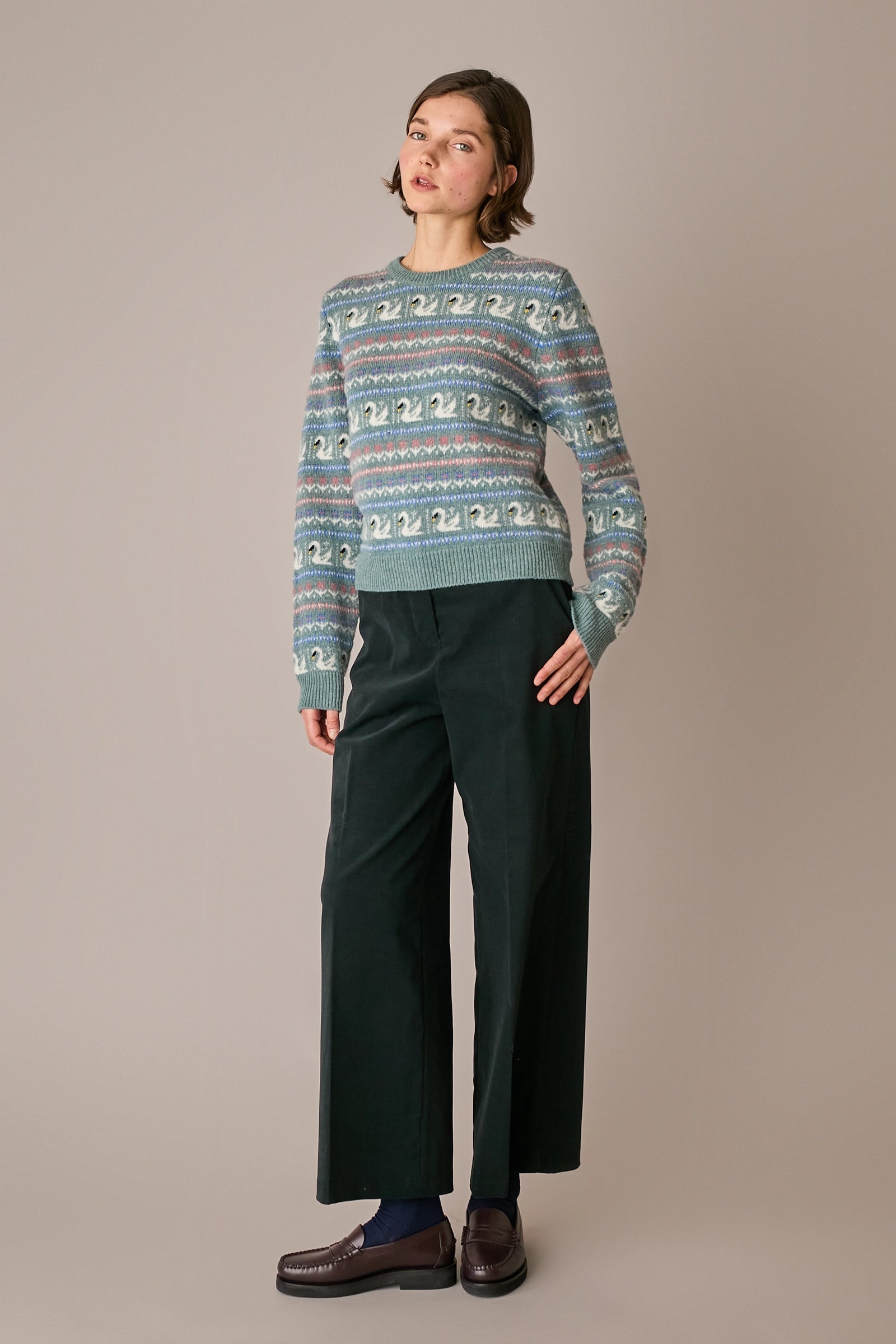 pantaloni straight-leg in velluto a coste, gamba dritta, bosco