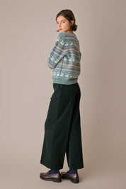 pantaloni straight-leg in velluto a coste, piega frontale, bosco