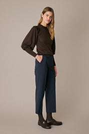 Stretch wool trousers with pleats