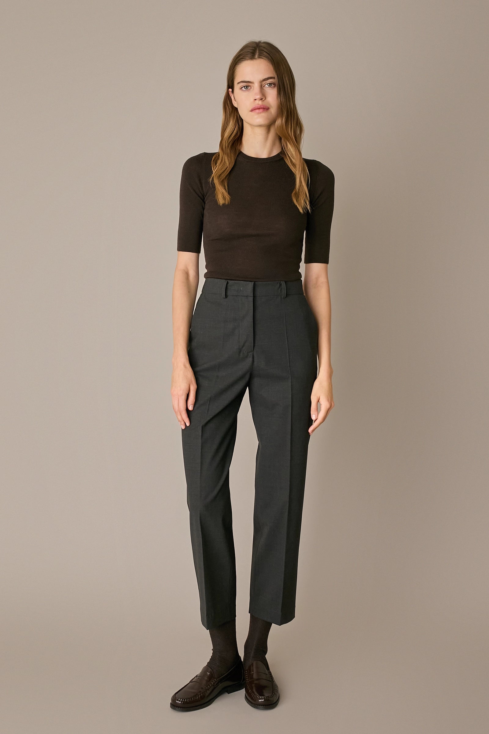 Stretch wool trousers with pleats