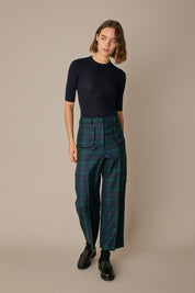 Tartan wool trousers with velvet trim