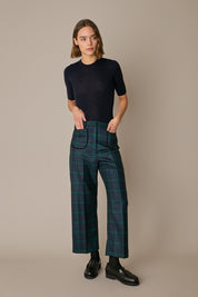 Tartan wool trousers with velvet trim