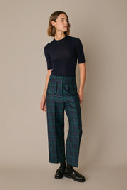 Tartan wool trousers with velvet trim