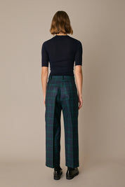 Tartan wool trousers with velvet trim