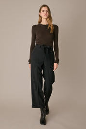 Stretch wool trousers with fabric belt
