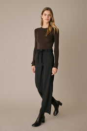 Stretch wool trousers with fabric belt