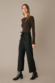 Stretch wool trousers with fabric belt