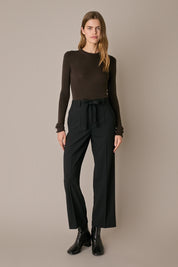 Stretch wool trousers with fabric belt