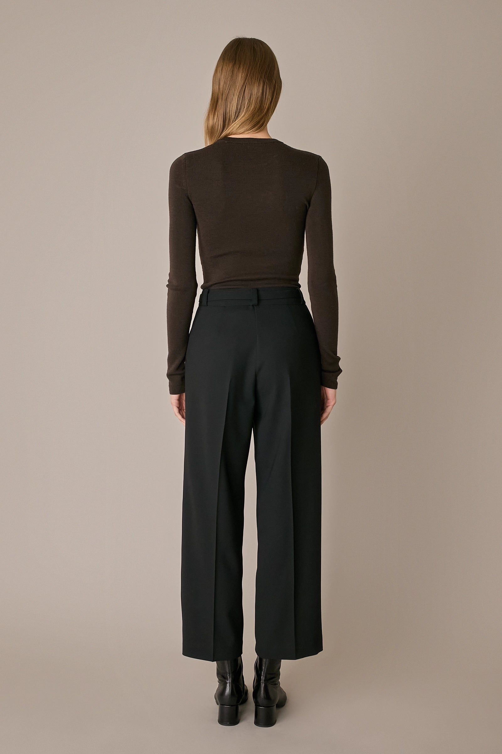 Stretch wool trousers with fabric belt