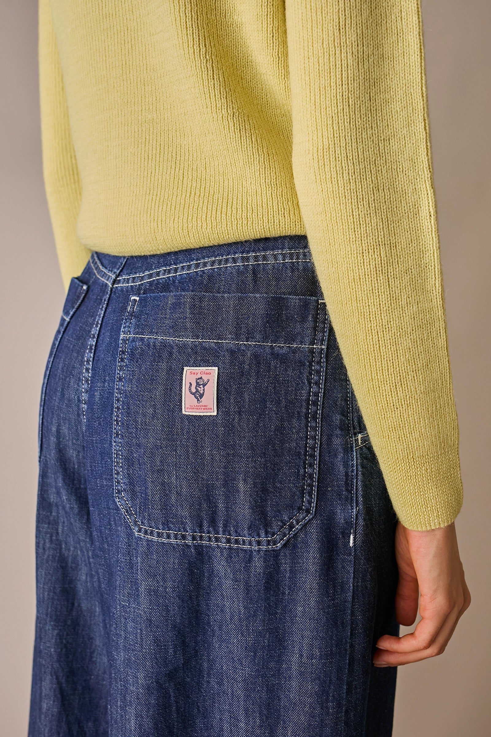 pantaloni balloon in denim – everyday wear, modello 5 tasche a gamba ampia, denim blu