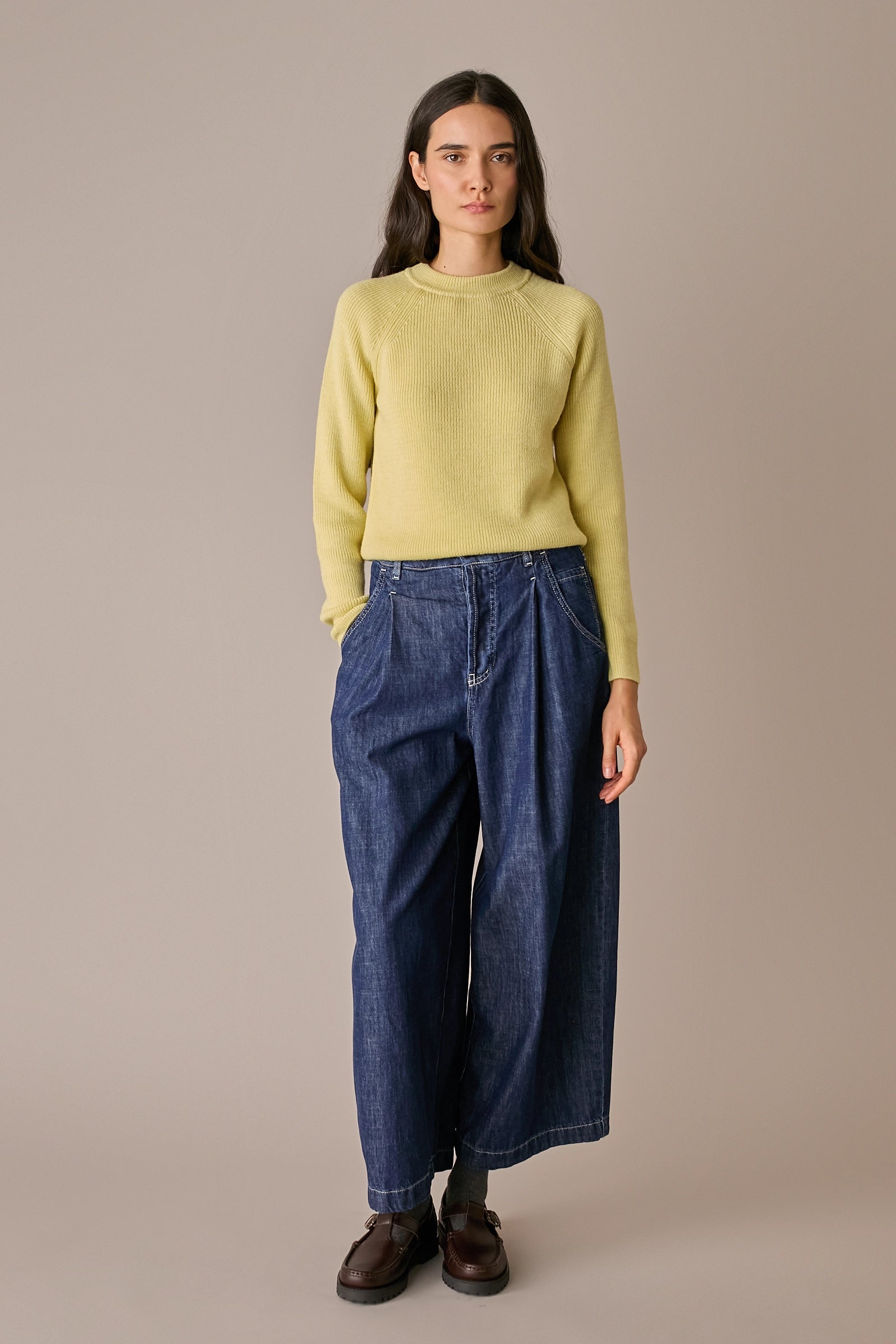 pantaloni balloon in denim – everyday wear denim blu, pinces frontali