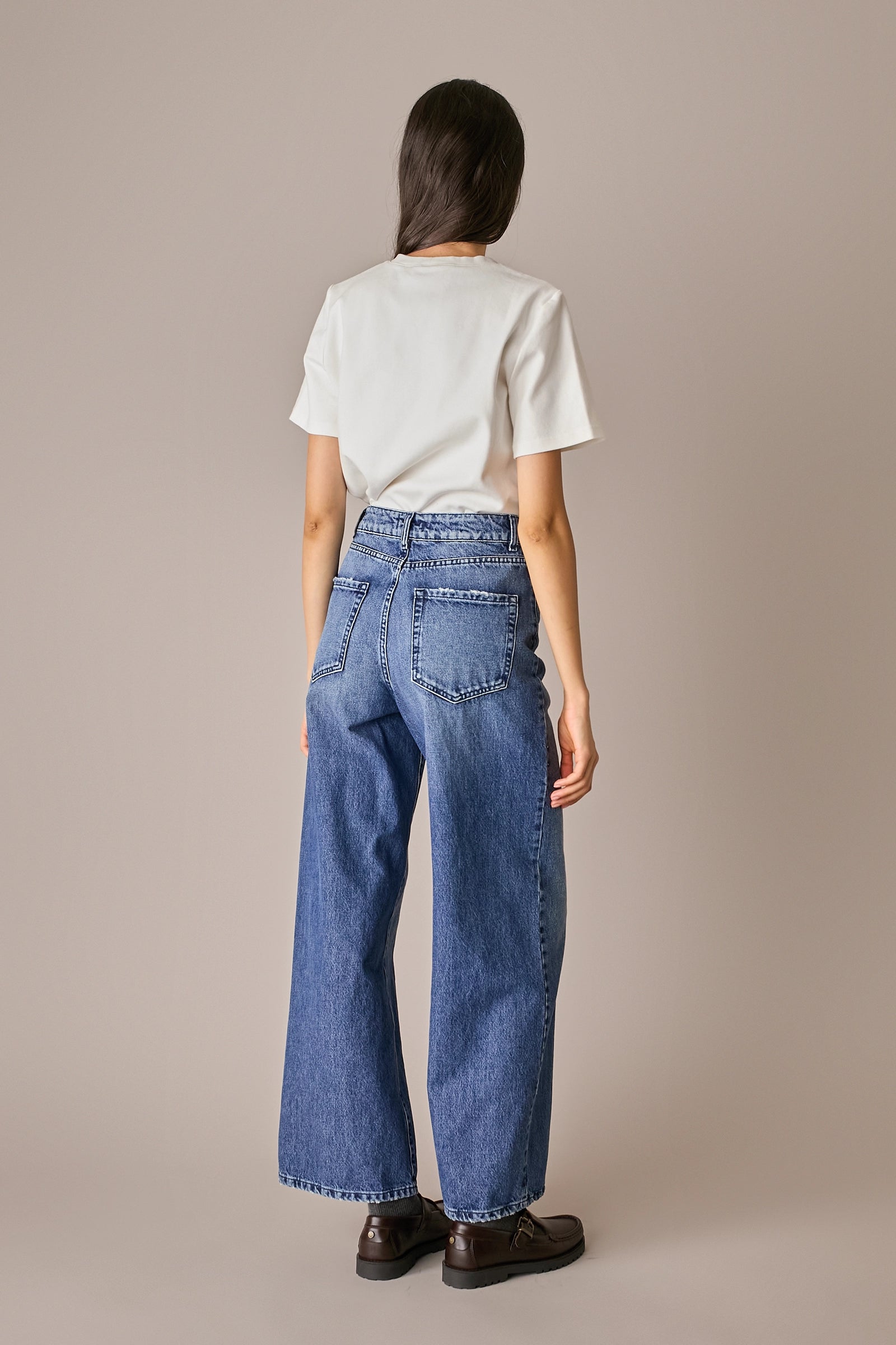 jeans 5 tasche 90s in denim di cotone denim blu, gamba dritta e ampia