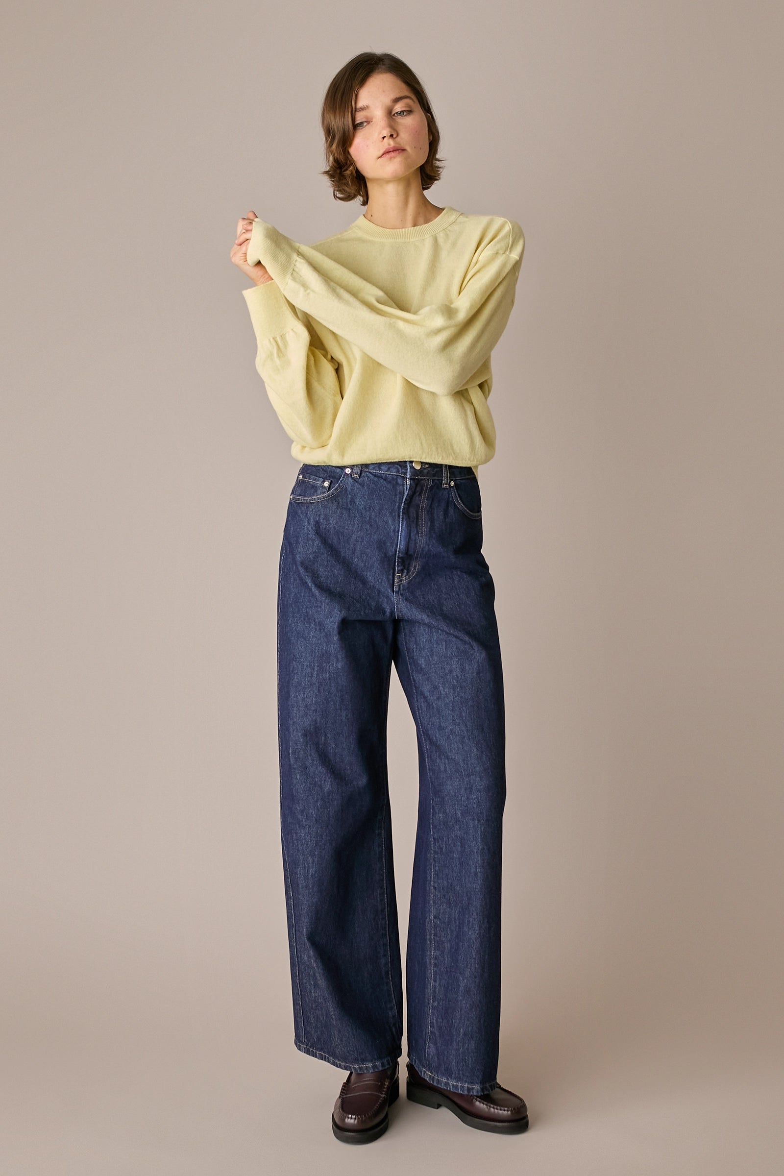 jeans 5 tasche 90s in denim di cotone, gamba dritta e ampia, denim blu