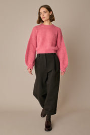 Pantaloni in cotone e lino con risvolto