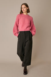Pantaloni in cotone e lino con risvolto