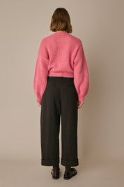 Pantaloni in cotone e lino con risvolto