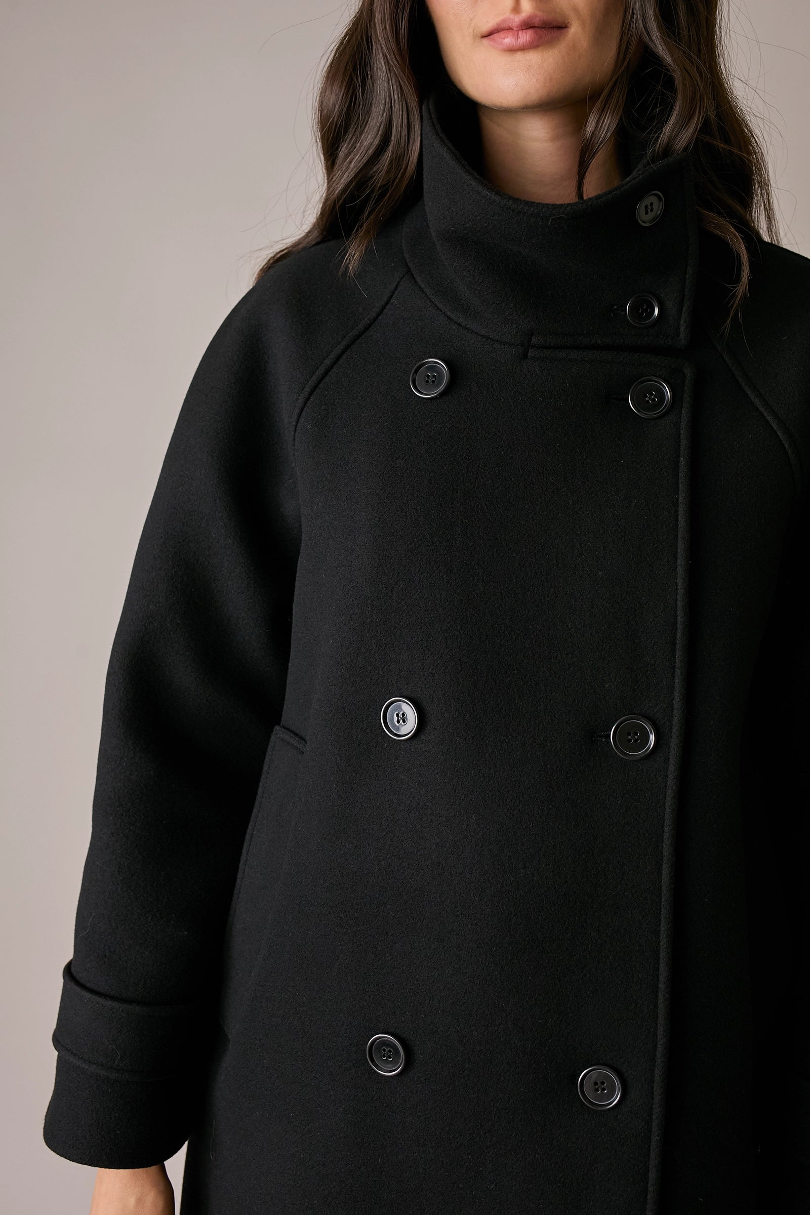 Virgin wool coat with funnel neck