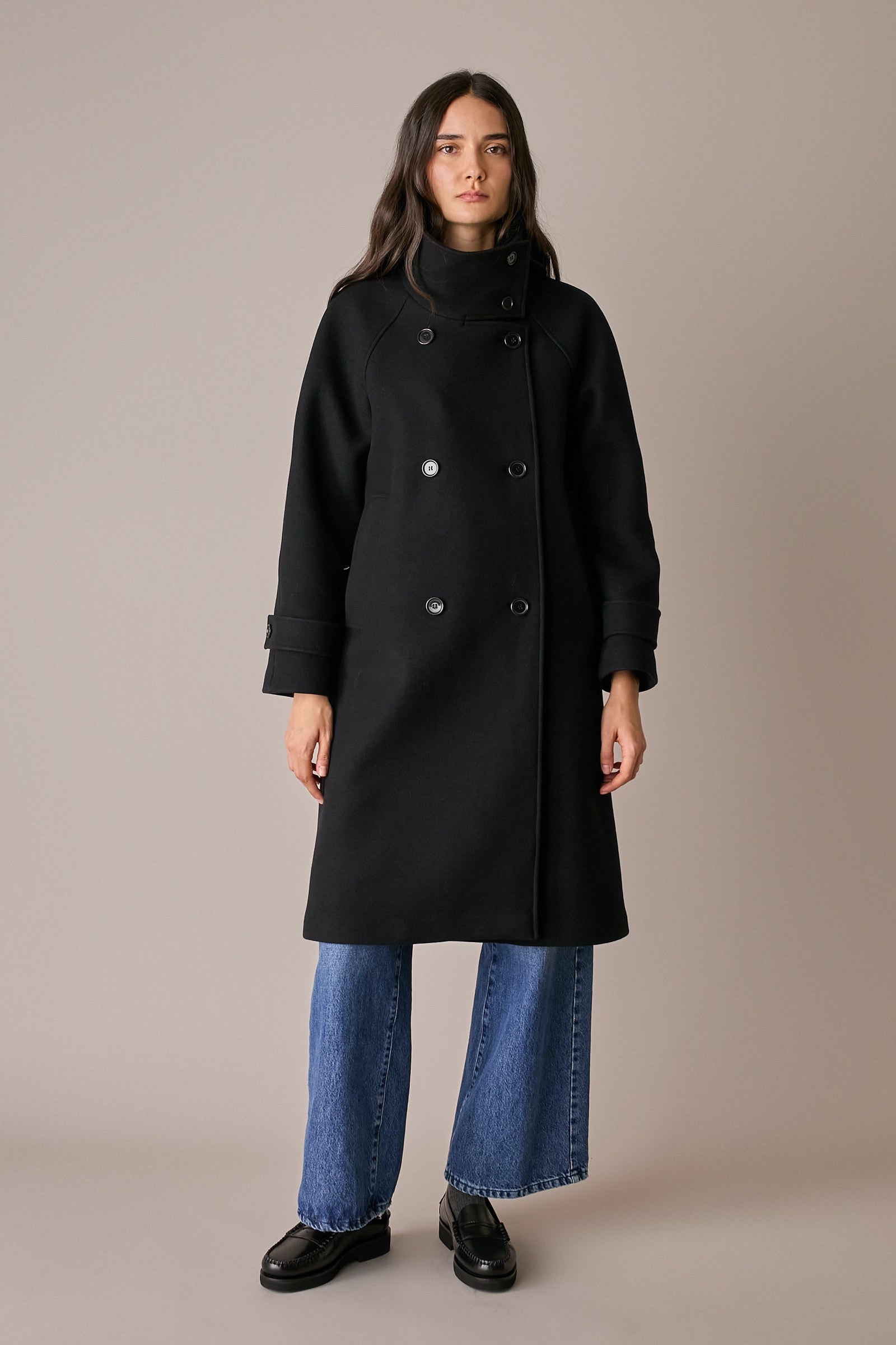 Virgin wool coat with funnel neck