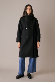 Virgin wool coat with funnel neck