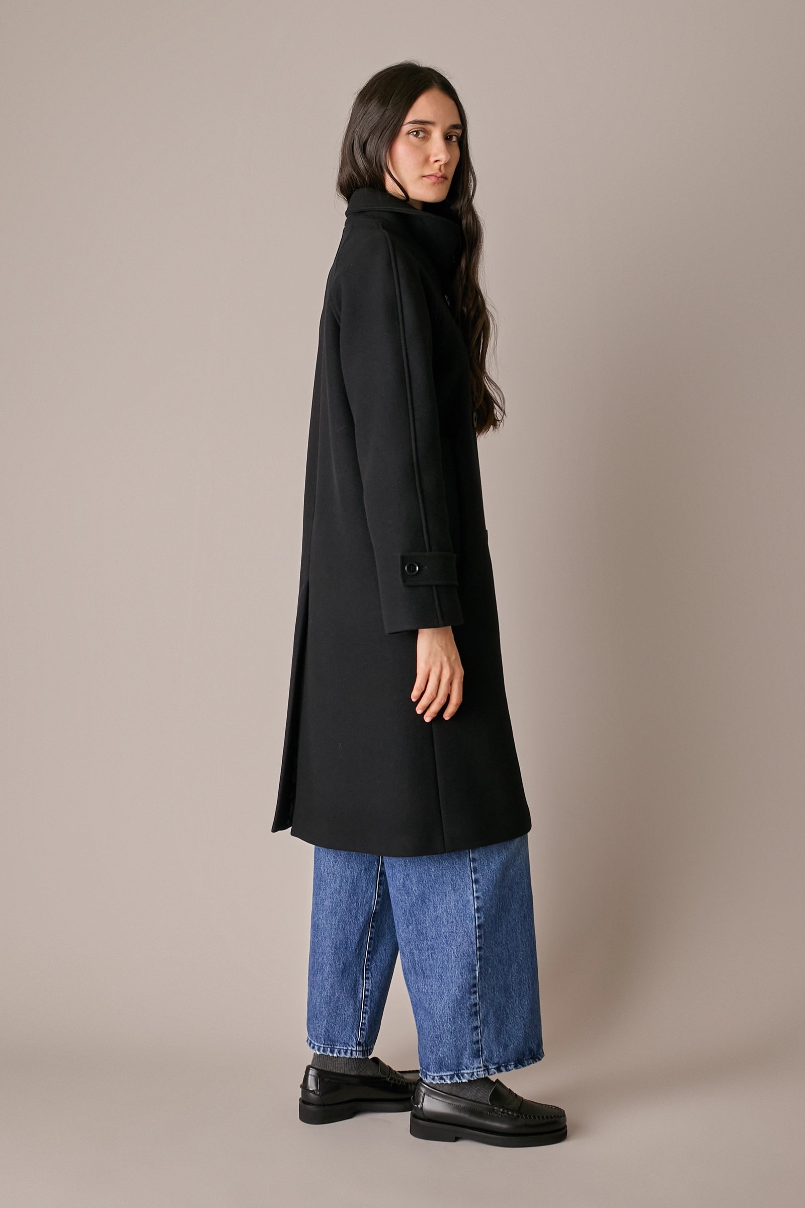 Virgin wool coat with funnel neck