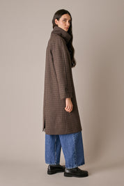 Houndstooth wool coat with funnel neck
